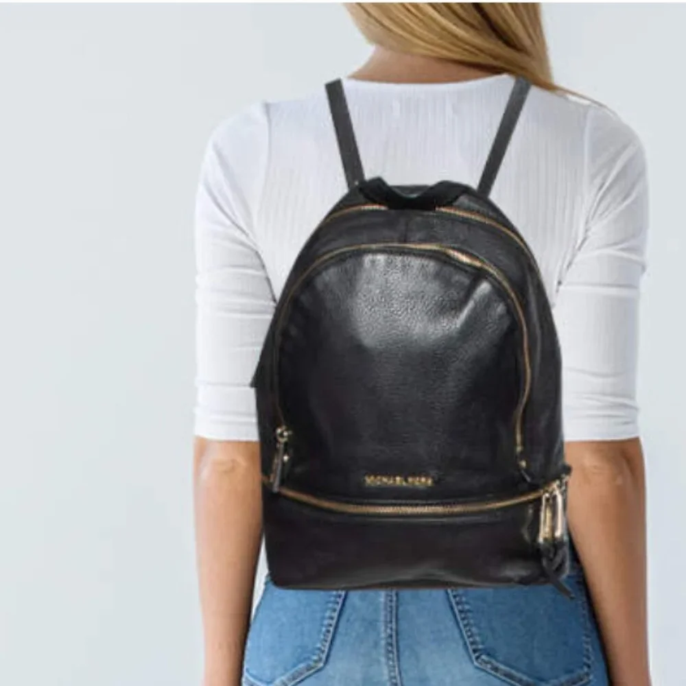 MICHAEL KORS Black Pebbled Leather Small Rhea Backpack - Picture 11 of 11